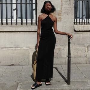 St Agni | The Knit Halter Dress in Black L